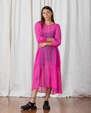 Ali GoldenPEASANT DRESS - NEON PINK - Image 4