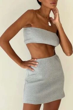 BAHHGOOSEMINI RIB SKIRT - Gray