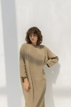 Black CraneLong Bud Dress - Mocha