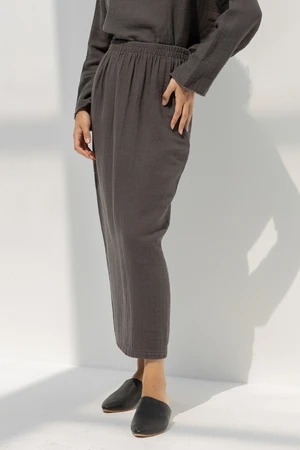 Black CraneLong Skirt - Grey