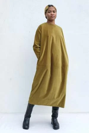 Black CraneVelveteen Bud Dress - Olive