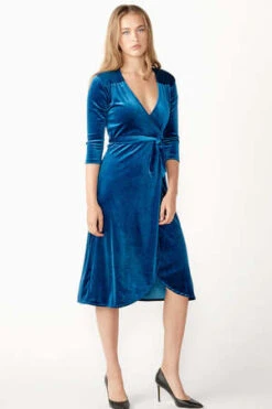 CameoBody Con Velvet Wrap Dress - Blue
