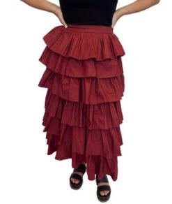 LolaCarrie Pleated Maxi Poplin Skirt - Wine