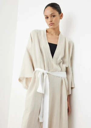 Deiji StudiosThe 02 Robe - Oatmeal With White Tie - Image 3