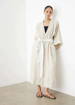 Deiji StudiosThe 02 Robe - Oatmeal With White Tie - Image 2
