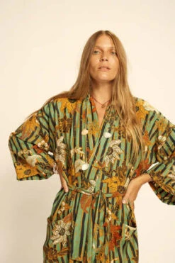 Natalie MartinDiane Robe - Sunflower Stripe Moss