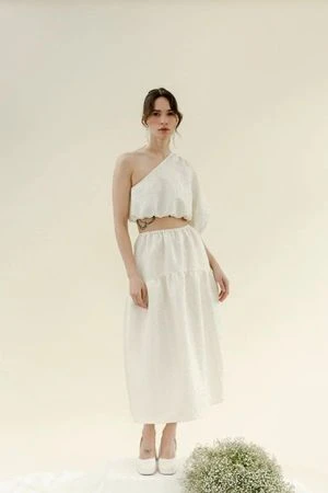 Bronze AgeFancy Field Crinkle Crepe Skirt - White