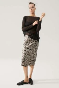 Silk LaundryLong Bias Cut Skirt - Pelicans