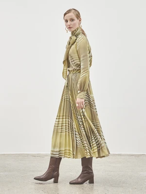 Maison De InesMarble Pleated Skirt - Khaki - Image 2