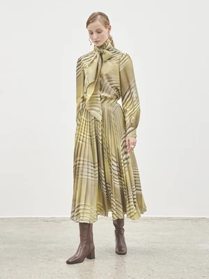 Maison De InesMarble Pleated Skirt - Khaki - Image 3