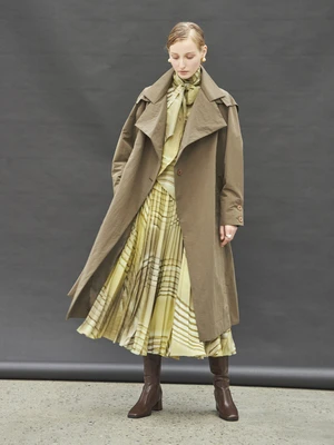 Maison De InesMarble Pleated Skirt - Khaki - Image 4