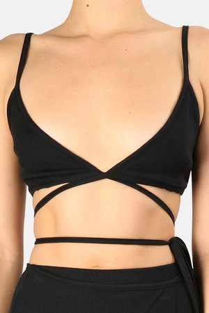 The RangeMass Rib Tie Wrap Bralette - Jet Black - Image 4