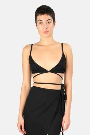 The RangeMass Rib Tie Wrap Bralette - Jet Black