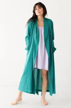 SALUAClassic Long Woven Cotton Robe - Royal Teal
