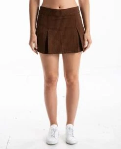 ThrillsReese Pinstripe Pleated Skirt - Brown