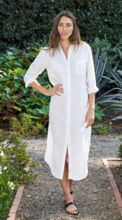 Frank & EileenRory Linen Maxi Shirtdress - White