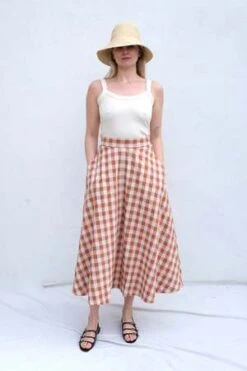 Caron CallahanMalva Skirt - Terracotta Gingham