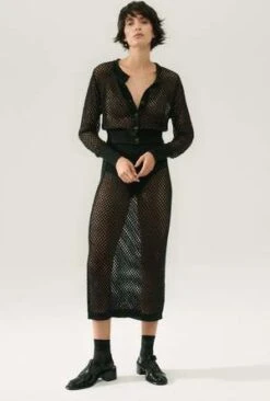 Silk LaundryCrochet Straight Skirt - Black