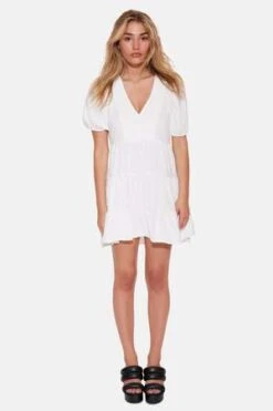 Blue&CreamStassi Pool Terry Tiered Dress - Light Cream