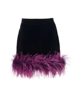 The Vampire's WifeThe Way Up High Mini Skirt - Black/Purple Feathers