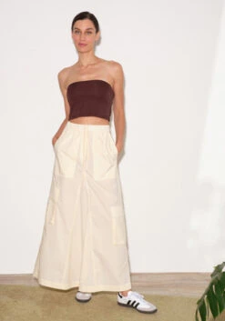 TibiCotton Cargo Godet Skirt - Cream