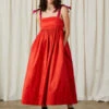 Ali GoldenTaffeta Tie Strap Dress - Poppy
