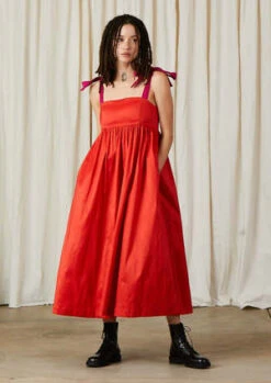 Ali GoldenTaffeta Tie Strap Dress - Poppy