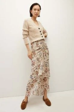 Veronica BeardFloral Silk-Georgette Sira Skirt - Ecru Multi